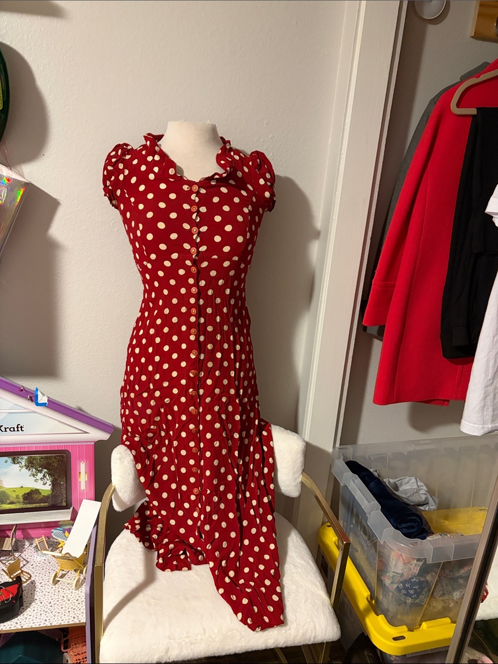 Betsey Johnson Red and White Polka Dot Fit-and-Flare Dress - Picture 7 of 9